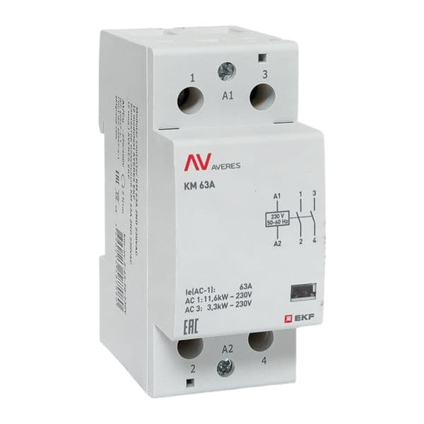 EKF Контактор модульный КМ 63А 2NO 230В АС (2 мод.) AVERES