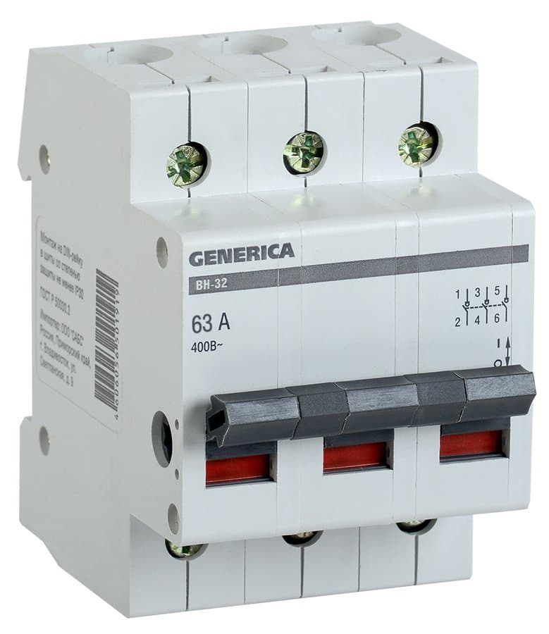 IEK GENERICA Выключатель нагрузки (мини-рубильник) ВН-32 3Р 63А MNV15-3-063