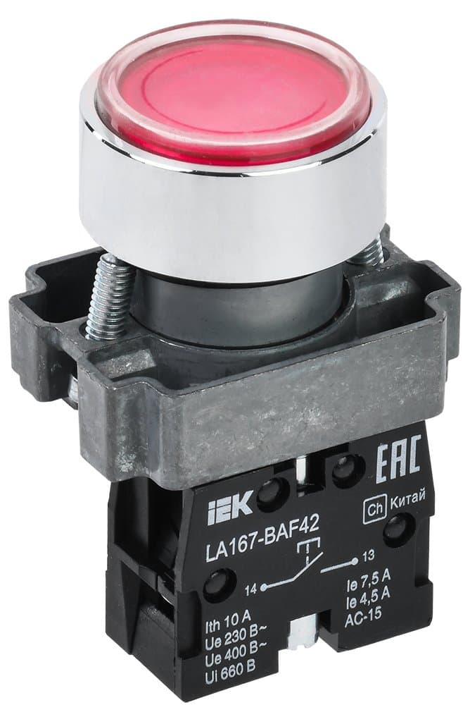 IEK Кнопка LA167-BAF42 d=22мм 1р красная