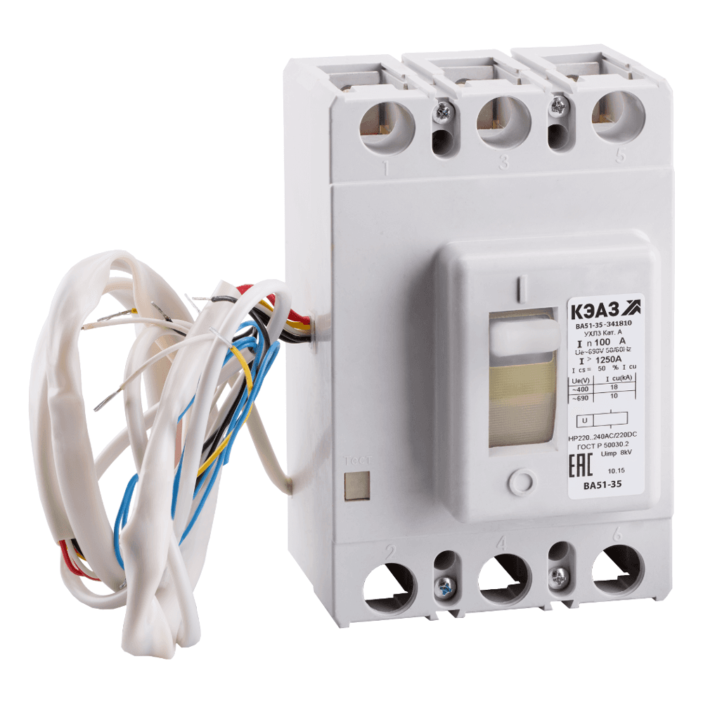 КЭАЗ Выключатель автоматический ВА51-35М1-341810-80А-630-690AC-НР110AC/DC-УХЛ3 — миниатюра 1
