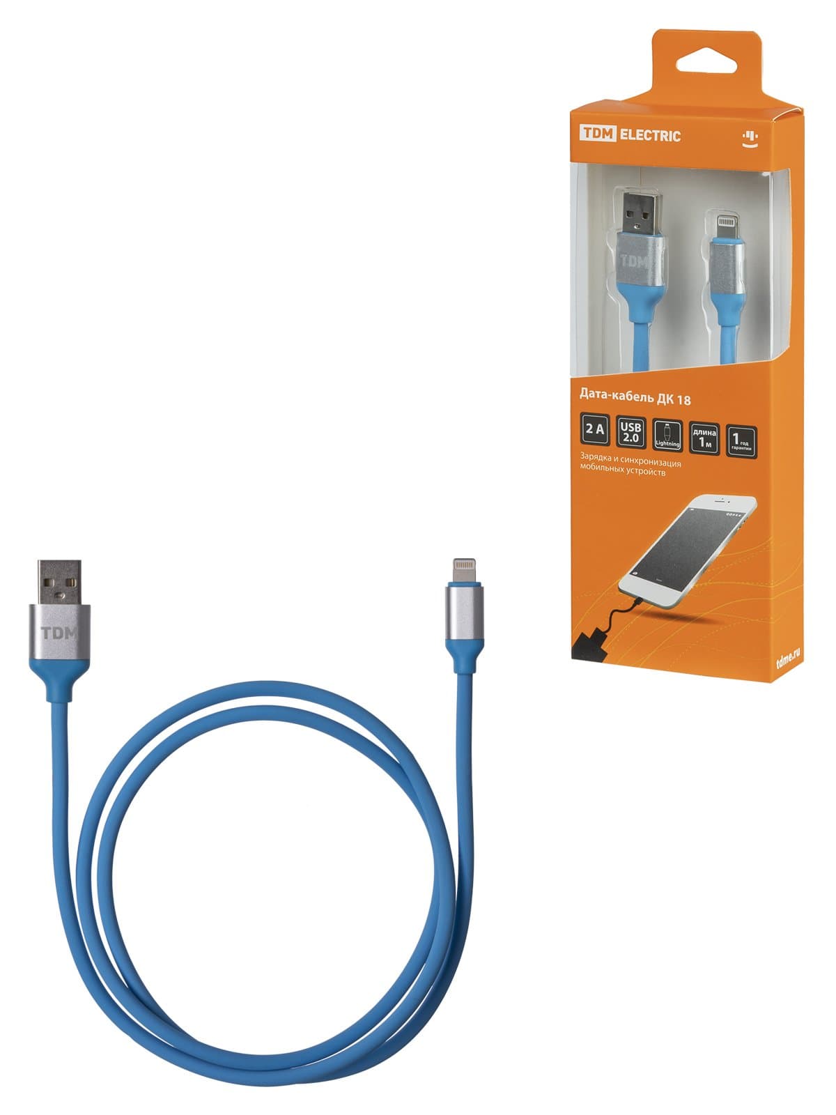 TDM Дата-кабель, ДК 18, USB - Lightning, 1 м, силиконовая оплетка, голубой, SQ1810-0318