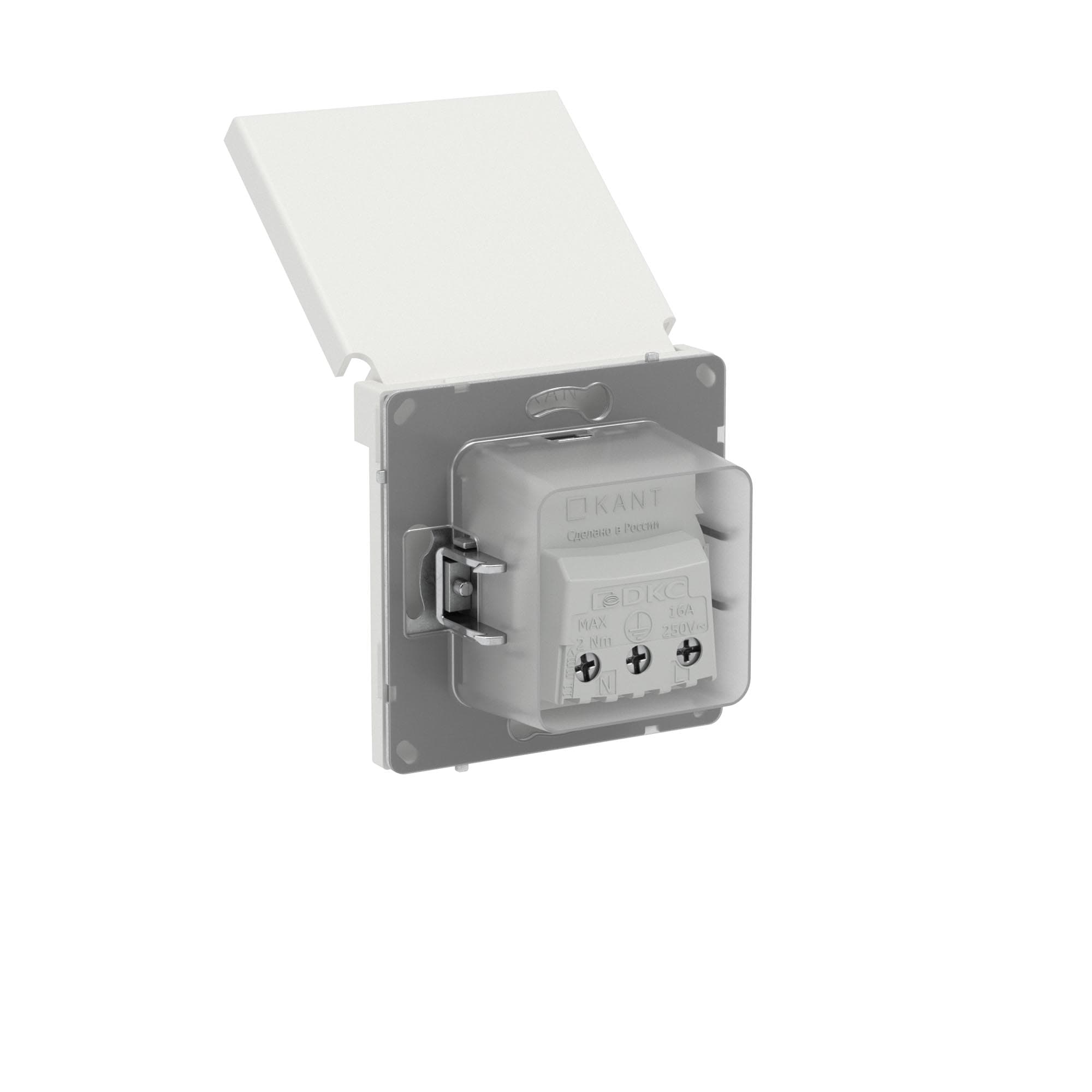 DKC KANT Розетка силовая, 2P+E, с з/ш, с крышкой, IP44, белый песок — миниатюра 5