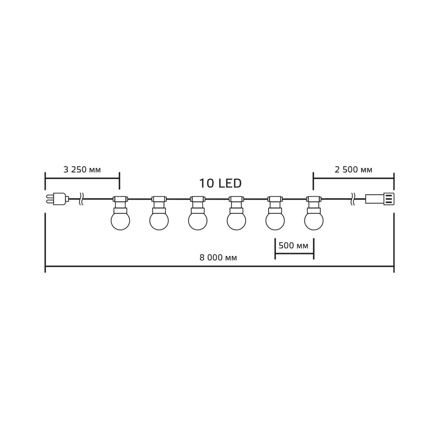 Gauss Гирлянда светодиодная "Белт Лайт" Holiday, 10 ламп, 7,7 м, IP44, жёлтый, 1/6 HL065 — миниатюра 3