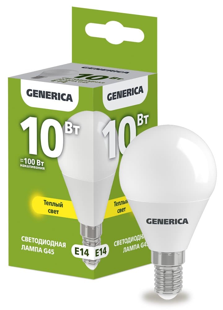 IEK GENERICA Лампа LED G45 шар 10Вт 230В 3000К E14 LL-G45-10-230-30-E14-G