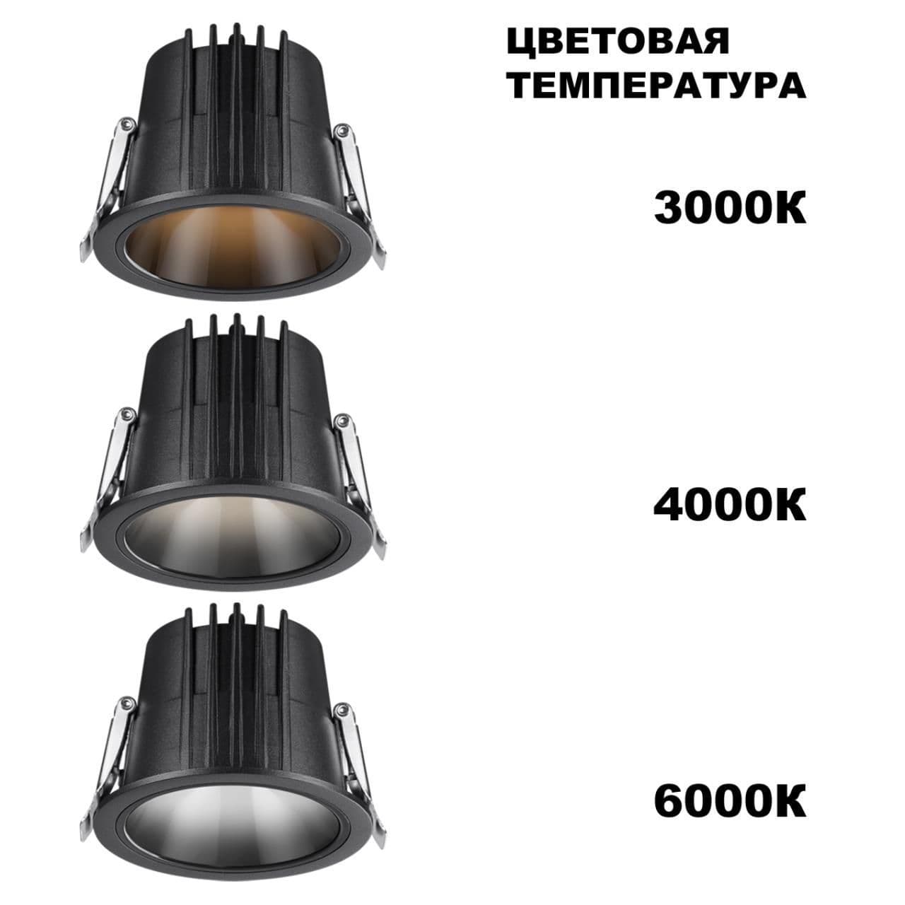 Novotech 359425 SPOT NT24 000 черный Светильник встраиваемый с переключателем цв. температуры IP65 LED 10W 170-265V 3000К\4000К\6000К LANG