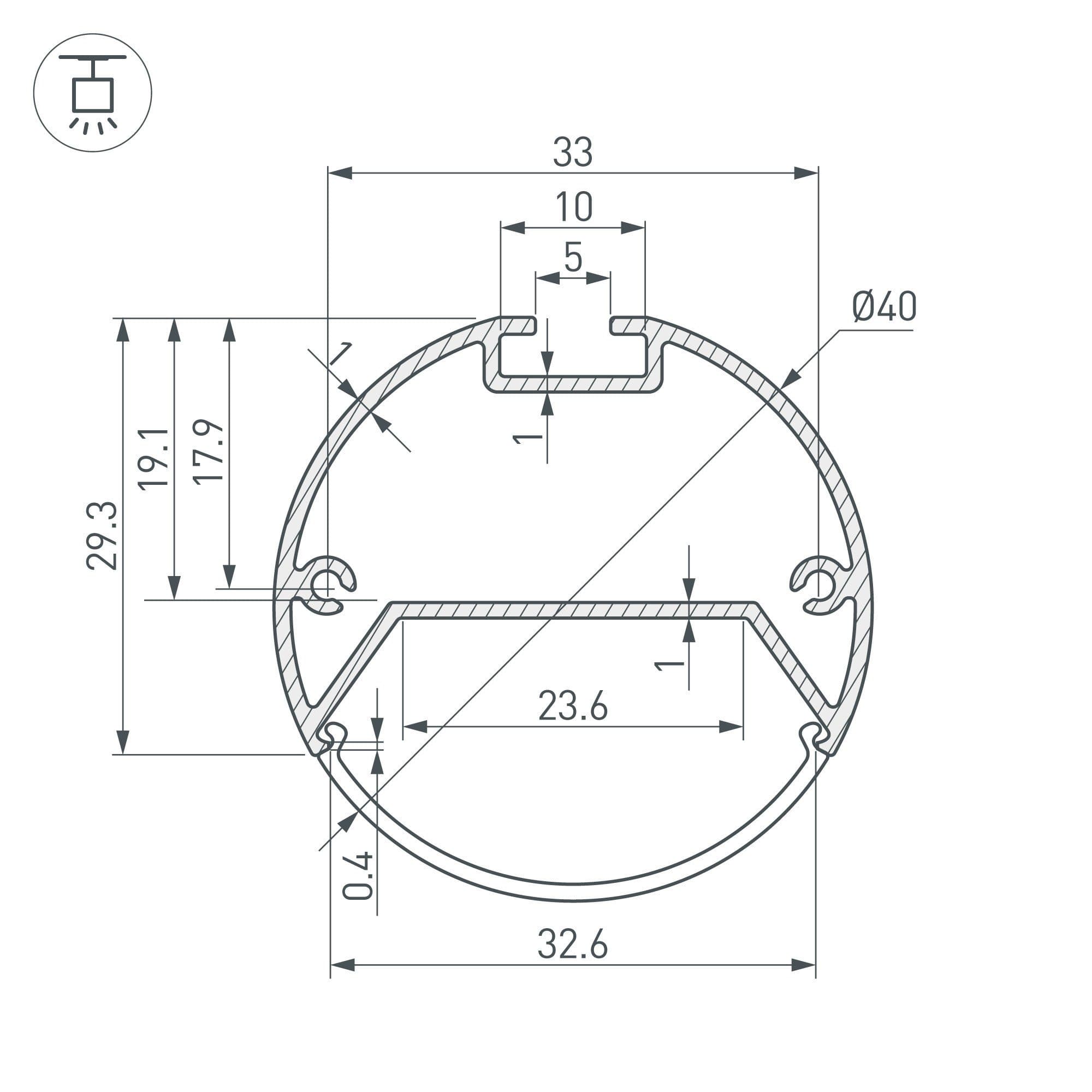 Arlight Профиль с экраном SL-ROUND-D40-2500 ANOD+OPAL (Алюминий) 020473 — миниатюра 3