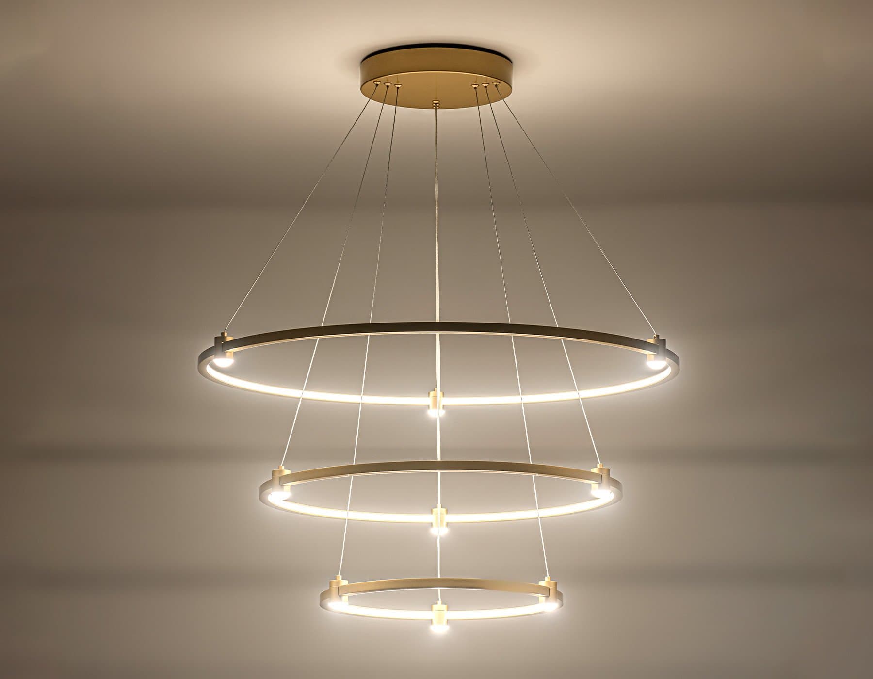 Ambrella Светильник подвесной светодиодный FL5516/3+9 GD золото 90W 3000K/4200K/6400K D800/600/400*1300 (без ПДУ) — миниатюра 3