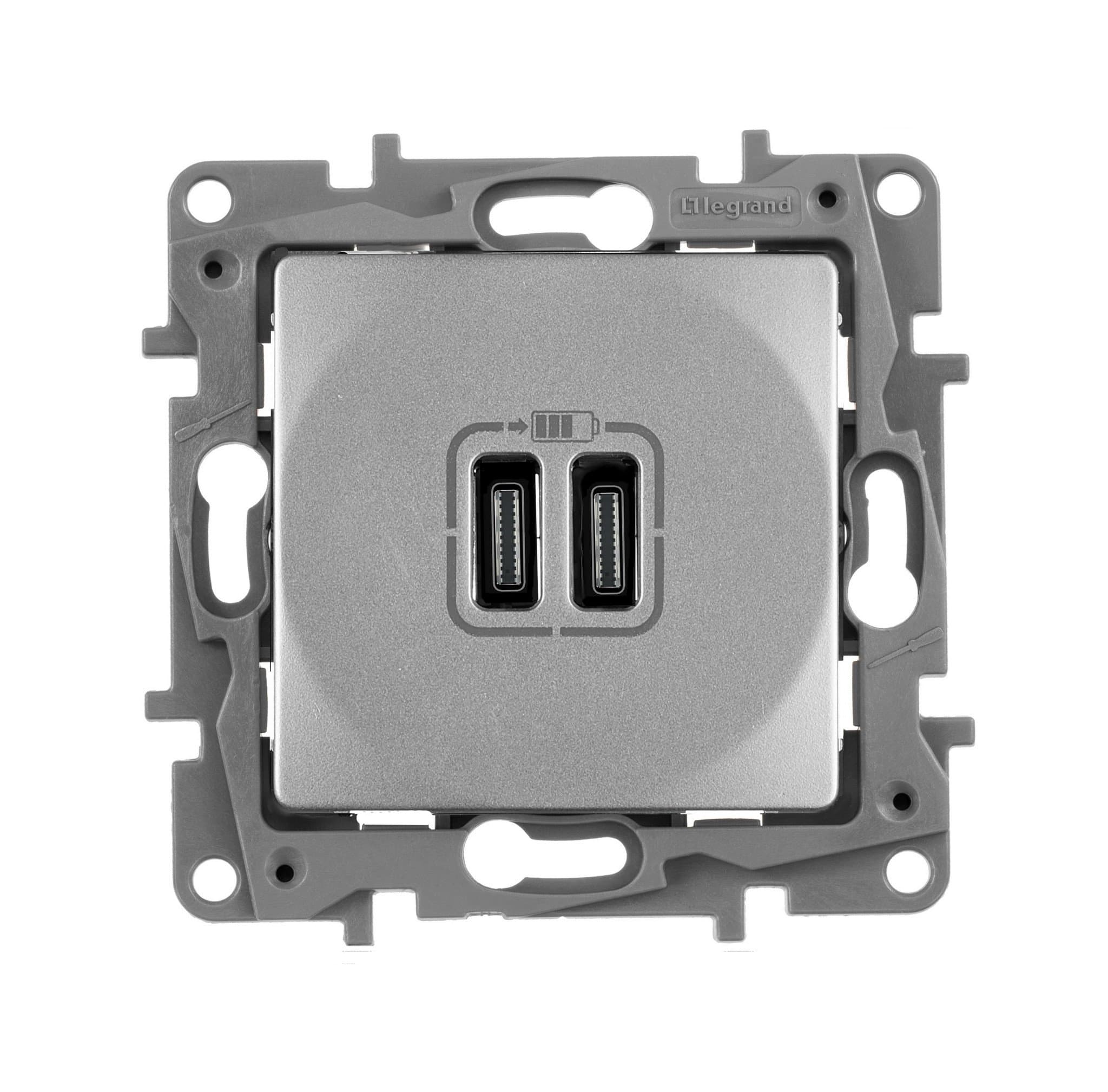 Legrand ETIKA Алюминий Зарядка USB C-C 672435 — миниатюра 1
