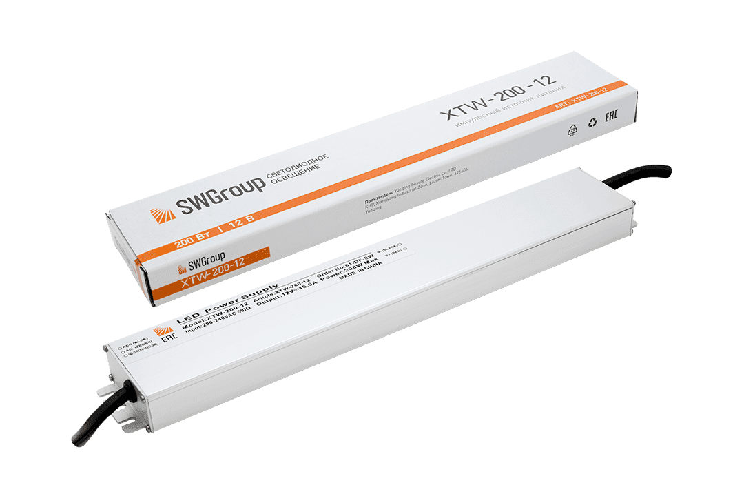 SWG Ультратонкий блок питания в металлическом корпусе, IP67, 200W, 12V XTW-200-12