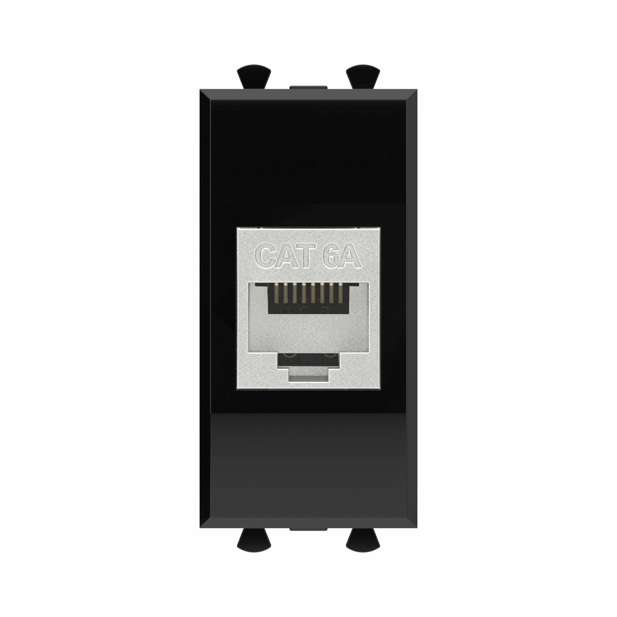 DKC Компьютерная розетка RJ-45 без шторки модульная, кат.6А экранированная, "Avanti", "Черный квадрат", 1 модуль — миниатюра 1