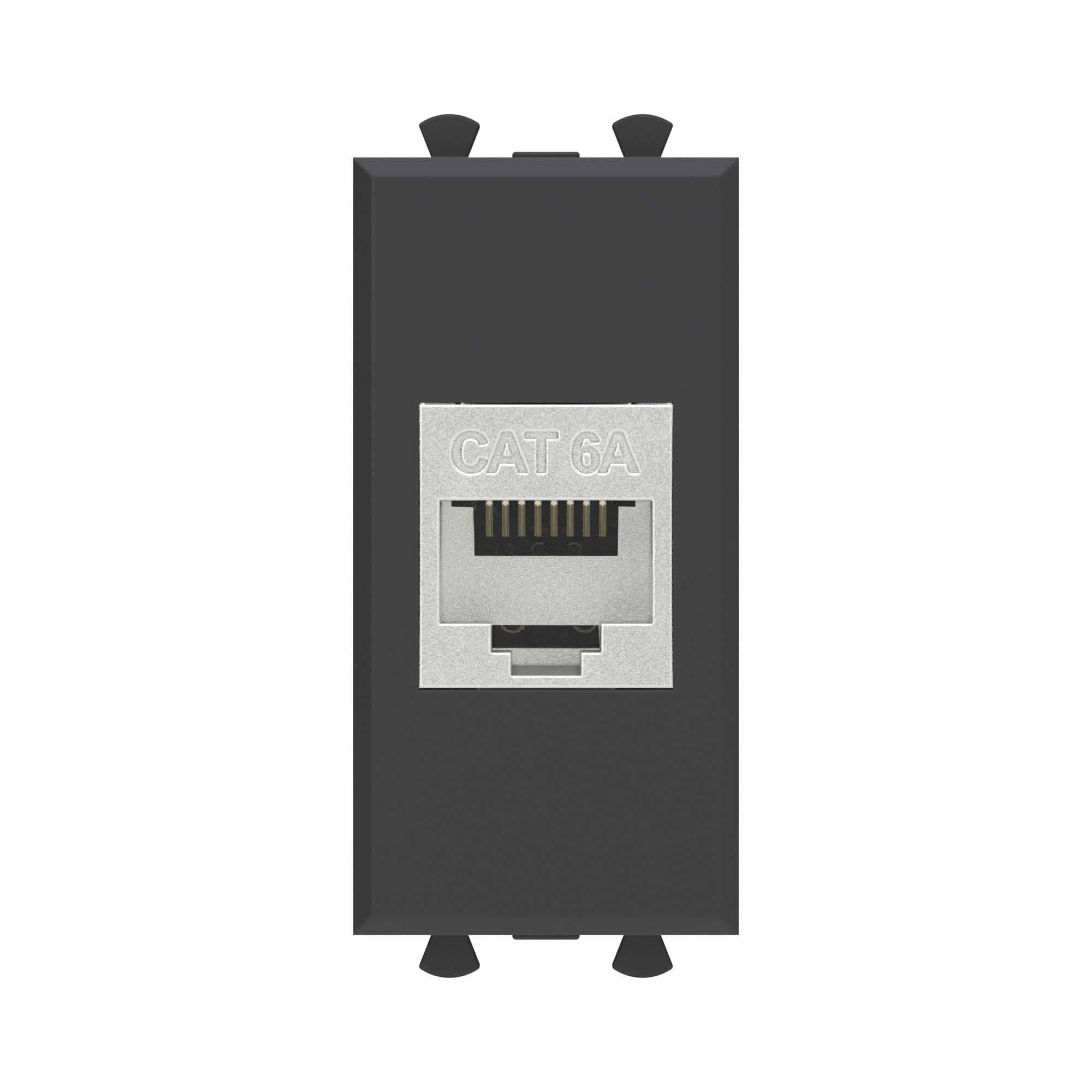 DKC Компьютерная розетка RJ-45 без шторки модульная, кат.6А экранированная, "Avanti", "Черный матовый", 1 модуль — миниатюра 1