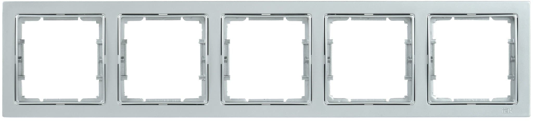 IEK РУ-5-БС Рамка пятиместная квадратная BOLERO Q1 серебряный EMB52-K23-Q1