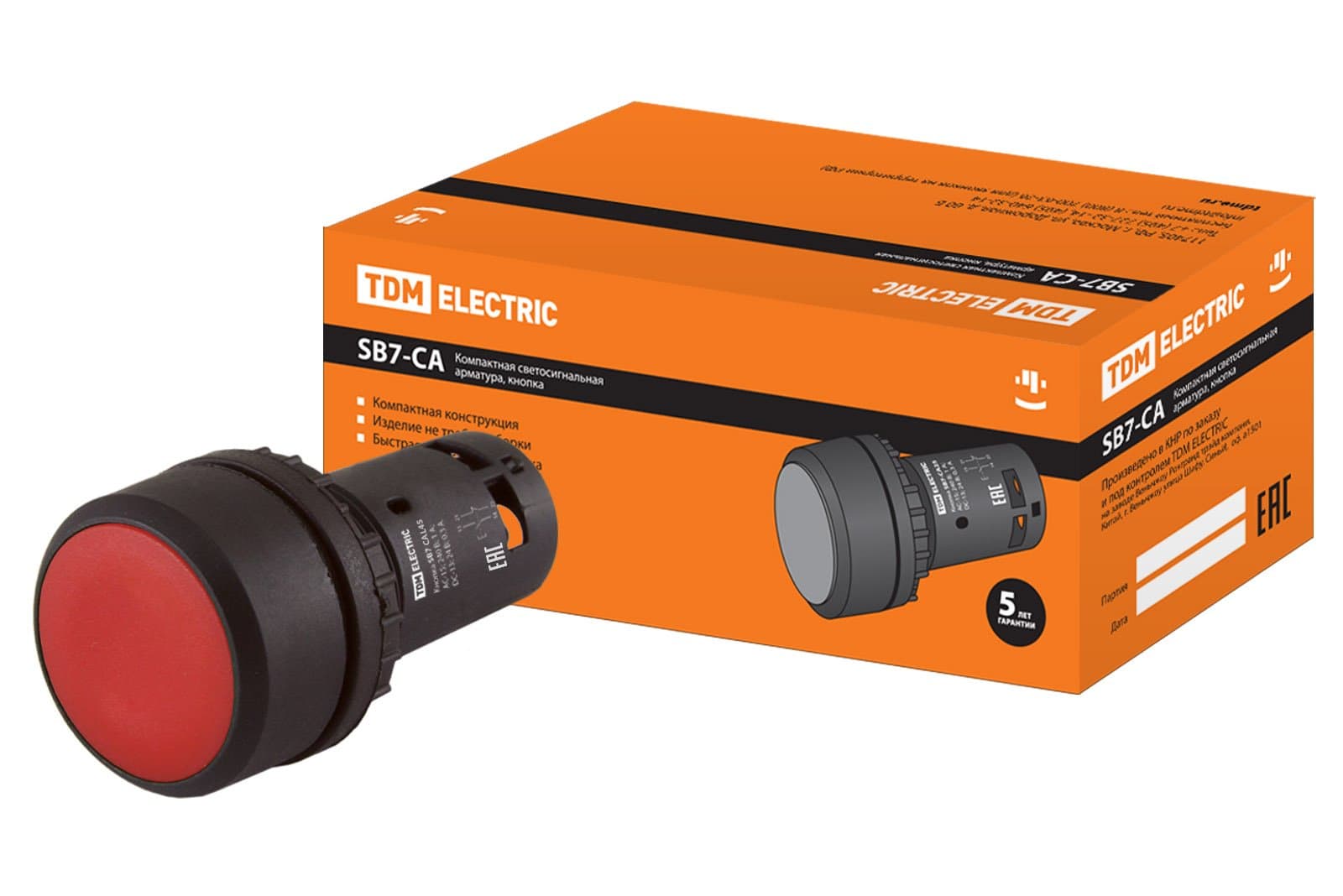 TDM Кнопка с фиксацией SB7-CAL45 d22мм 1з+1р красная SQ0746-0015