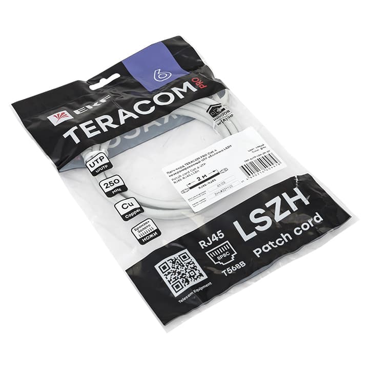 EKF Патч-корд TERACOM PRO Cat.6 неэкранированный UTP оболочка LSZH серый (2,0м) — миниатюра 2