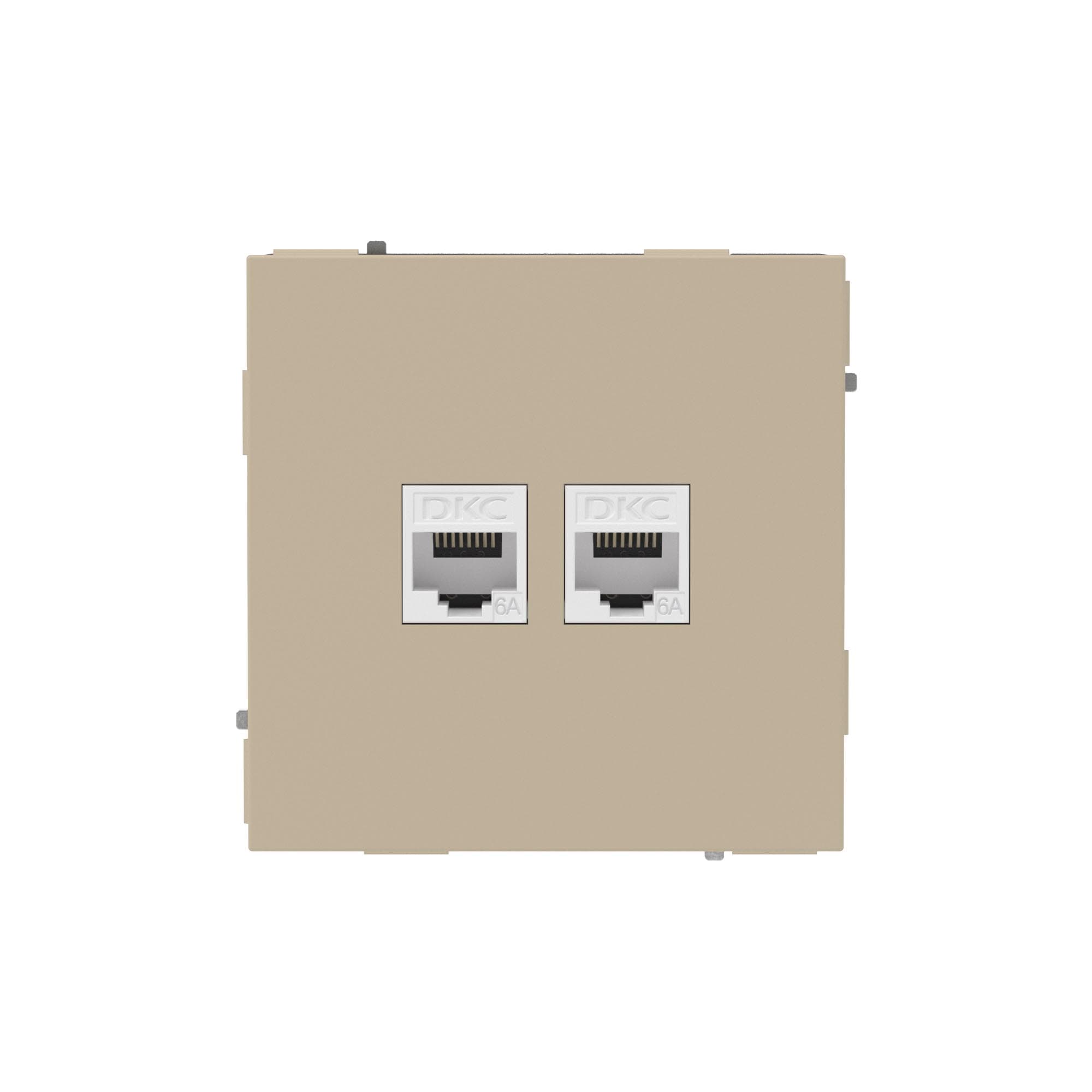 DKC KANT Компьютерная розетка RJ-45 без шторки, кат.6А двойная, ванильный марципан — миниатюра 1