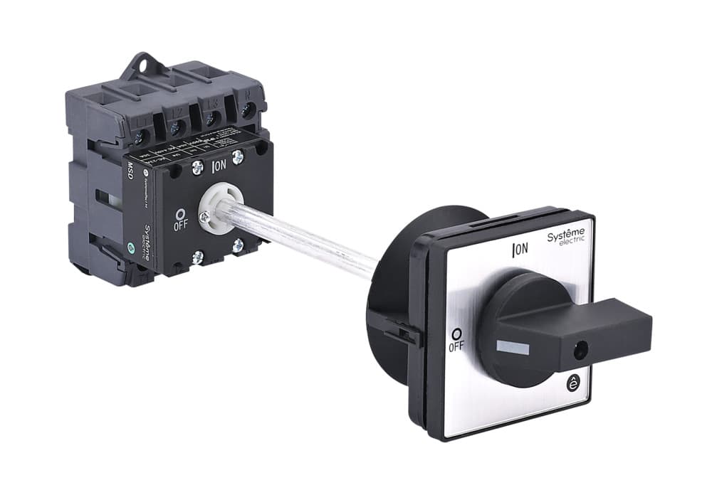 Systeme Electric Выключатель-разъединитель 4P 63A IP20 с чёрной выносной рукояткой на дин-рейке/плате