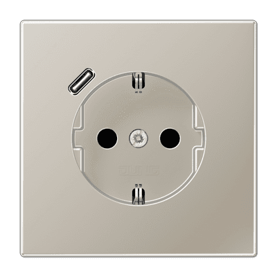 JUNG Розетка SCHUKO® с USB-зарядным устройством, тип С термопласт нержавеющая сталь ES1520-18C-L