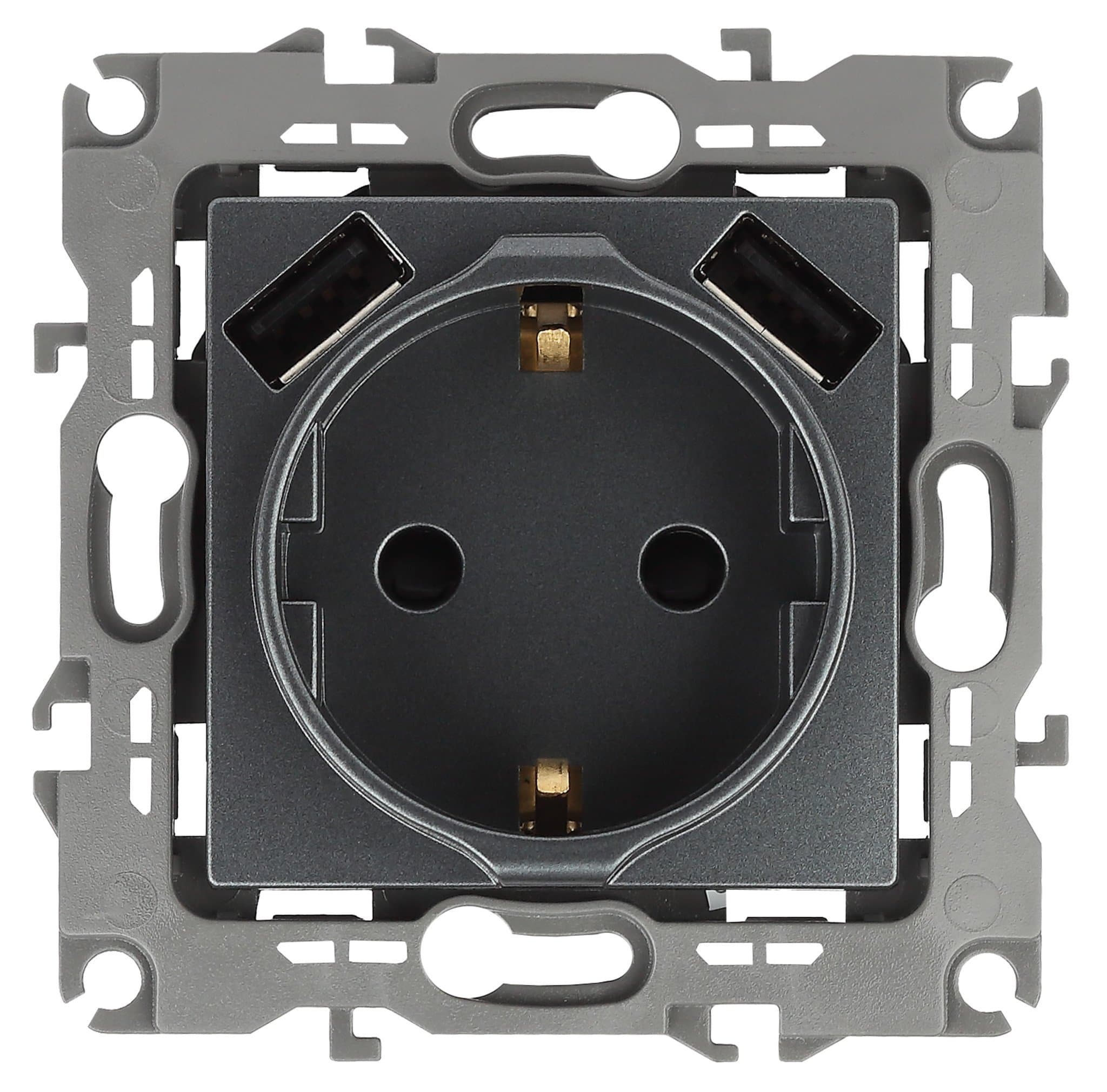 ЭРА 12-4109-12 Графит Розетка 2P+E 16A-250В, штор. с 2xUSB 5В-3А, 12