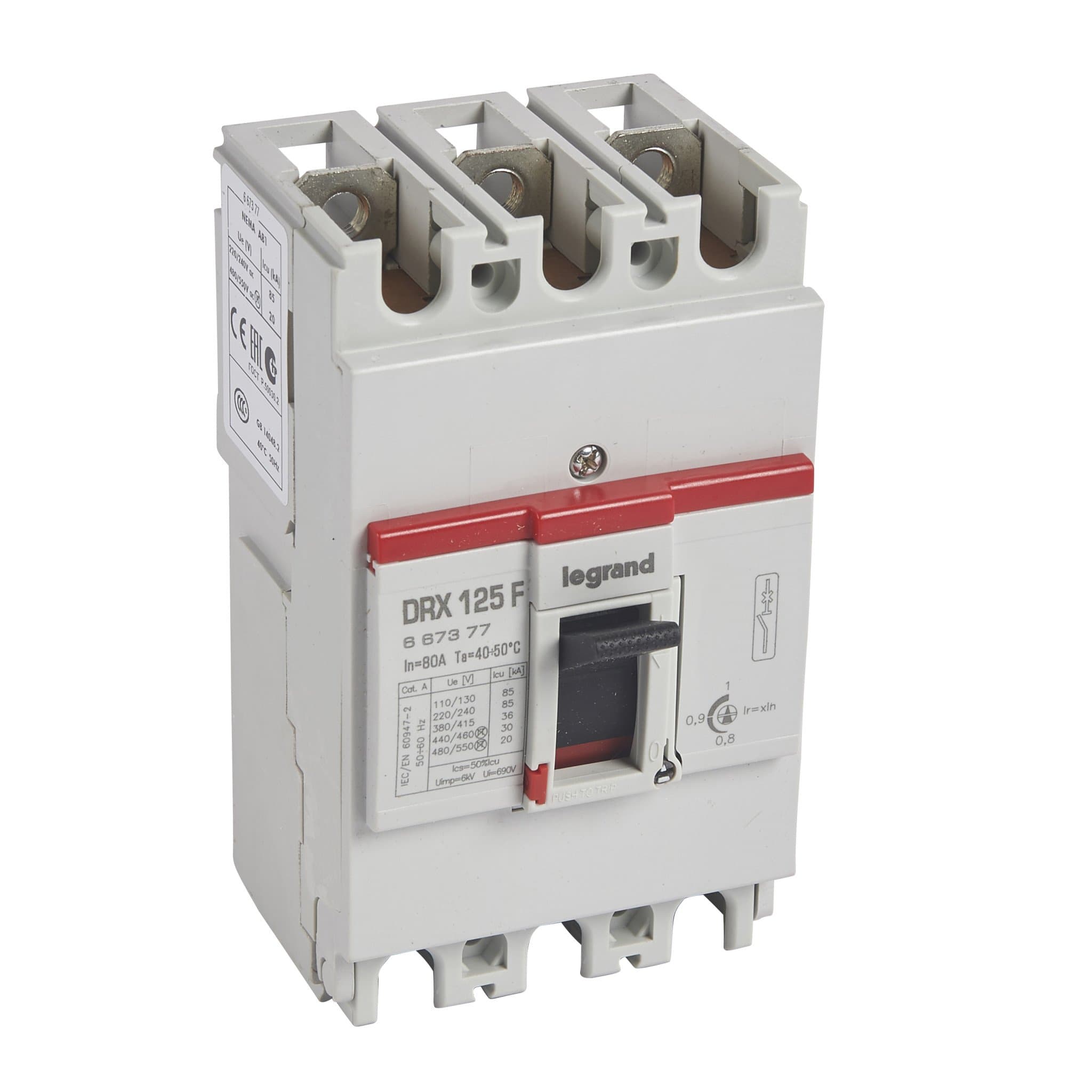 Legrand DRX125F Автоматический выключатель 36кА 415В 3P 80A с настраиваемыми уставками 667377 — миниатюра 1