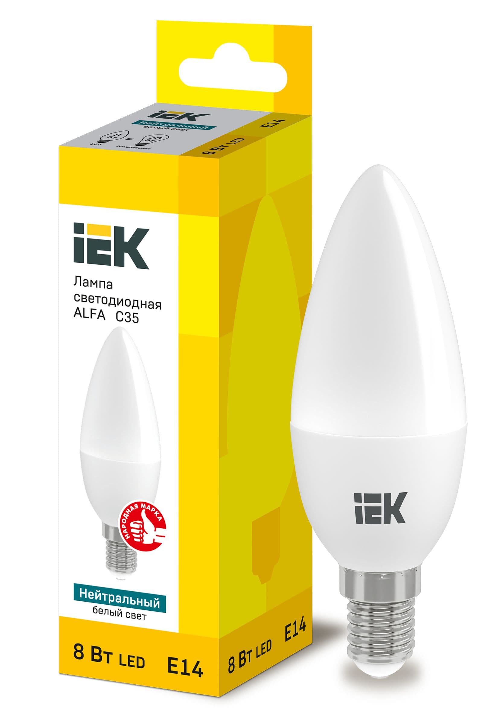 IEK Лампа LED ALFA C35 свеча 8Вт 230В 4000К E14