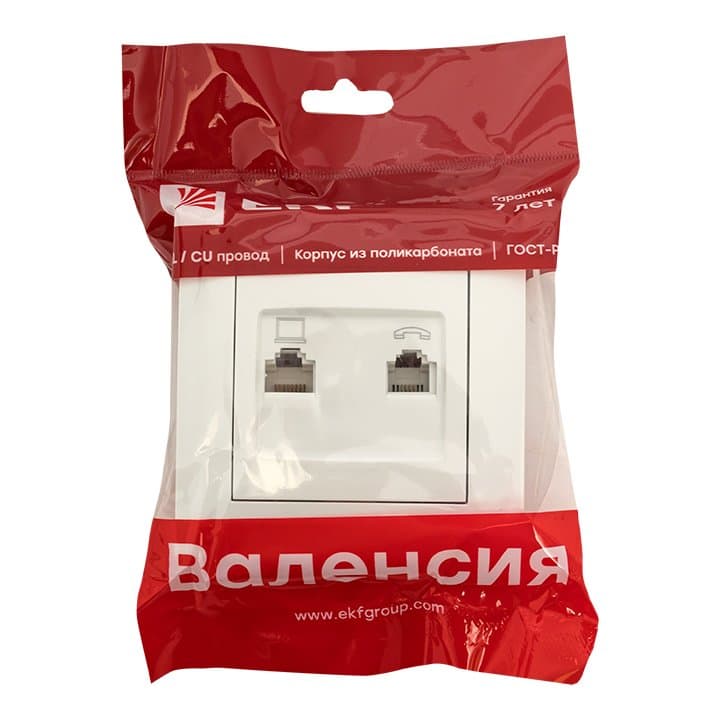 EKF PROxima Валенсия розетка RJ-45+RJ11 2-местная белая — миниатюра 3