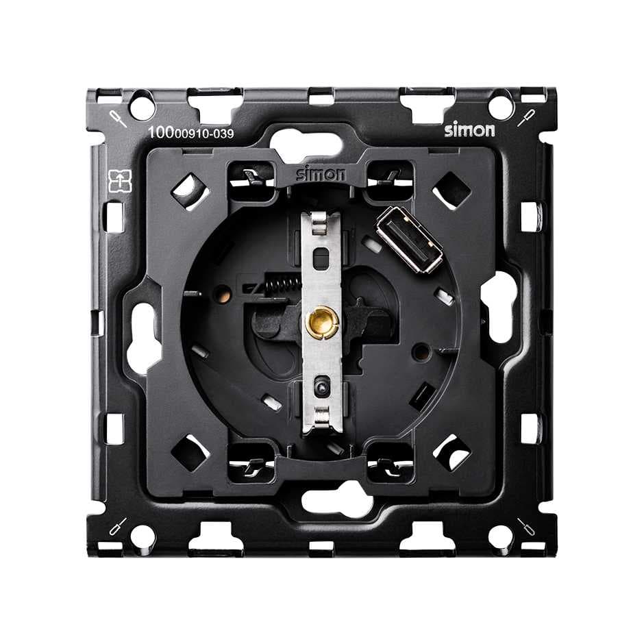 Simon 100 Кит 1 пост механизм 1 розетка Schuko с з/у USB SC 2.1А + суппорт 10010109-039
