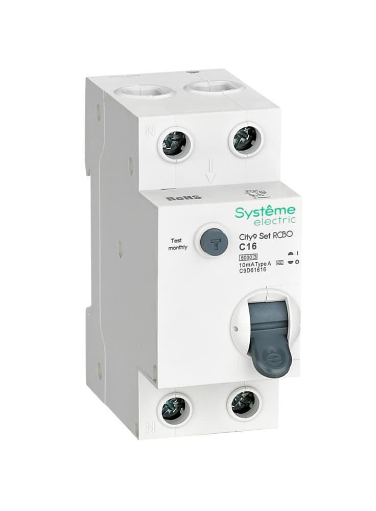 Systeme Electric City9 Set Автоматический выключатель дифференциального тока (АВДТ) 1P+N С 16А 6kA 10мА Тип-A 230В C9D61616