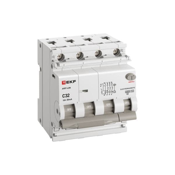 EKF Автоматический выключатель дифференциального тока АВДТ-63N 3P+N 32А характеристика C 30мА тип A электромеханический 6кА PROXIMA — миниатюра 3