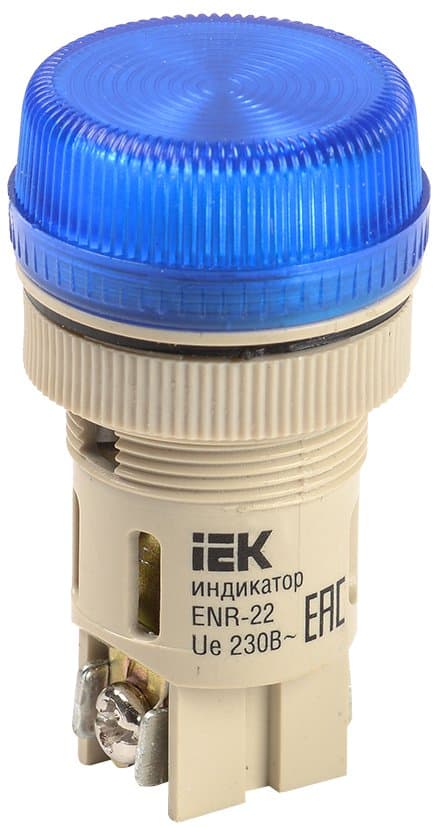IEK Лампа ENR-22 сигнальная d22мм синий неон/240В цилиндр — миниатюра 1