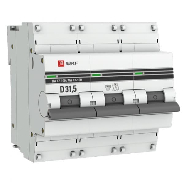 EKF PROxima ВА 47-100 Автоматический выключатель (D) 3P 31,5А 10kA mcb47100-3-31.5D-pro — миниатюра 1