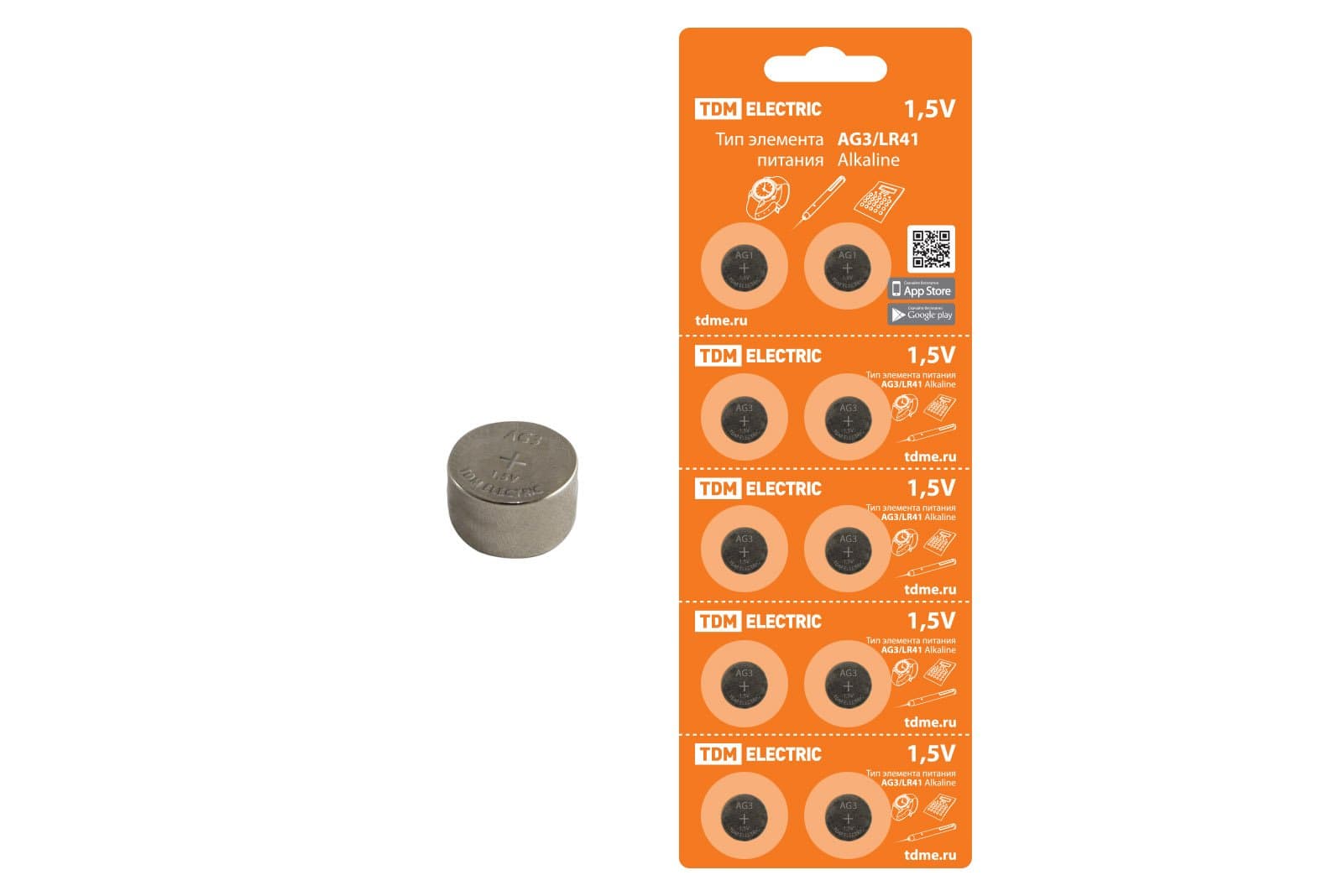 TDM Элемент питания AG3/LR41 Alkaline 1,5V BP-10 SQ1702-0041
