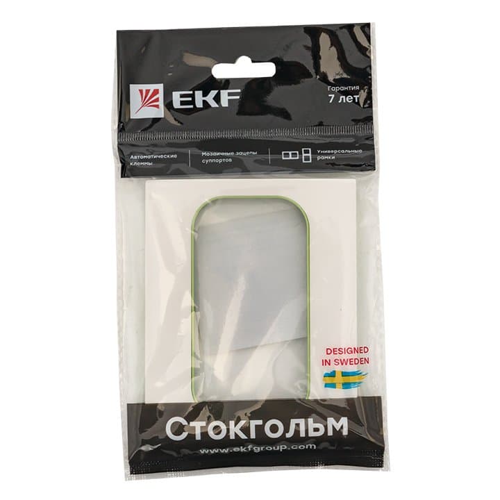 EKF PROxima Стокгольм Белый Линия зеленая Рамка для розетки 2-ой — миниатюра 3