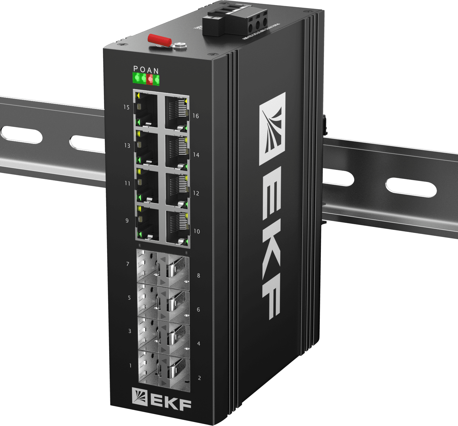 EKF Промышленный неуправляемый коммутатор U-8GX/SFP-8GT, 8 портов 1000Base-X SFP, 8 портов 10/100/1000Base-T(X) RJ45, монтаж на динрейку TSX