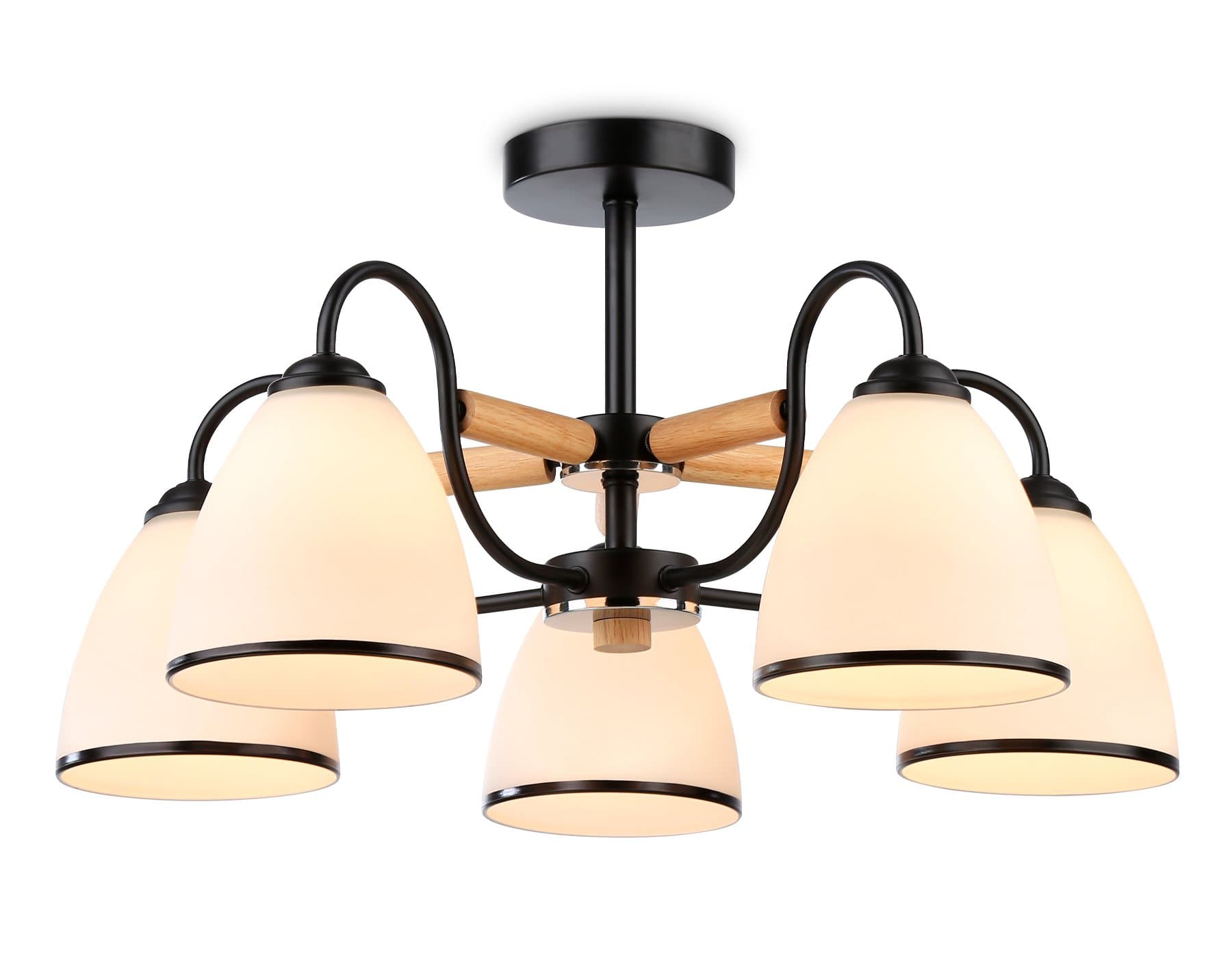 Ambrella Светильник подвесной TR3033245/5 BK/CH/LW/FR черный/хром/светлое дерево/белый матовый E27*5 max 60W D610*290