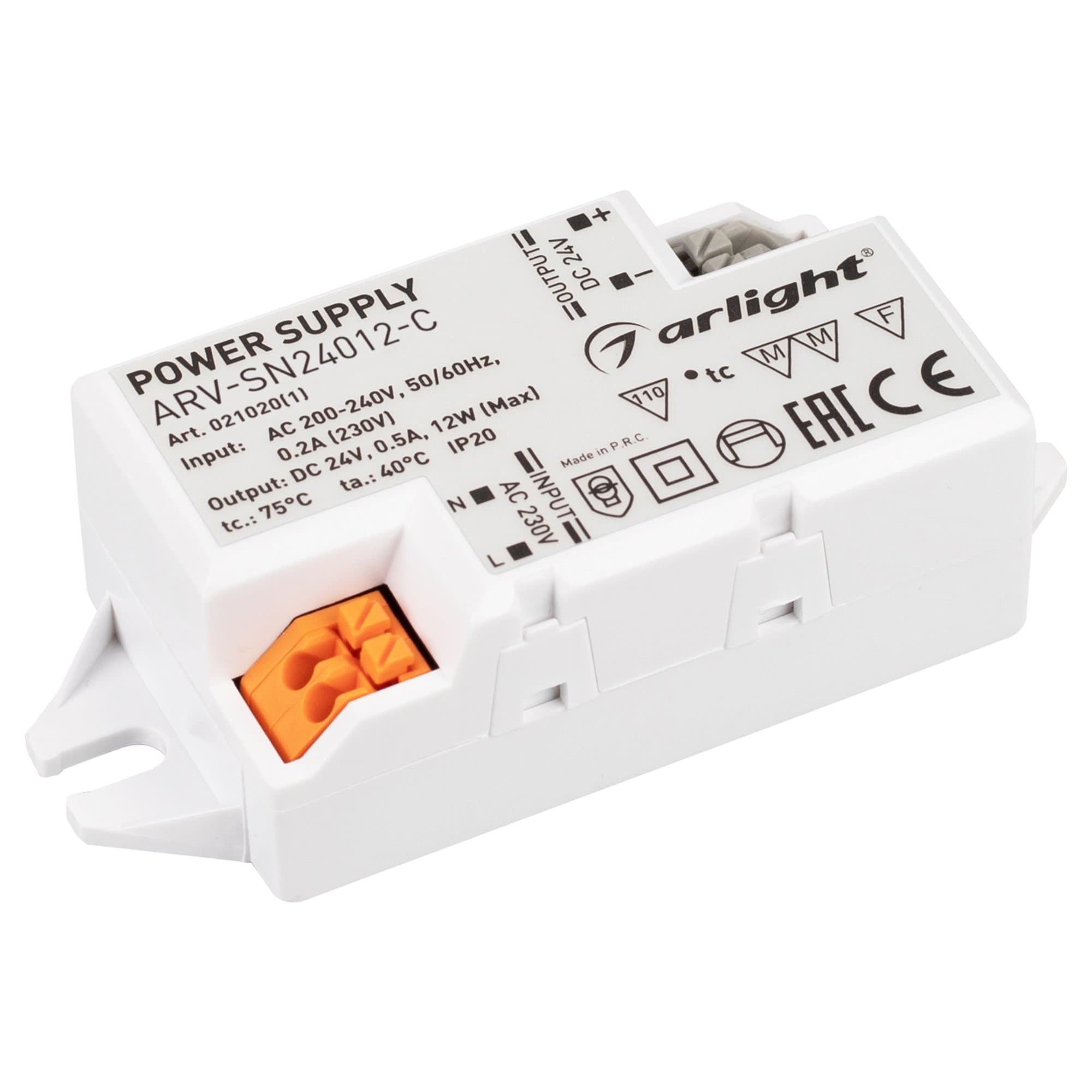Arlight Блок питания ARV-SN24012-C (24V, 0.5A, 12W) (IP20 Пластик, 3 года) 021020(1)