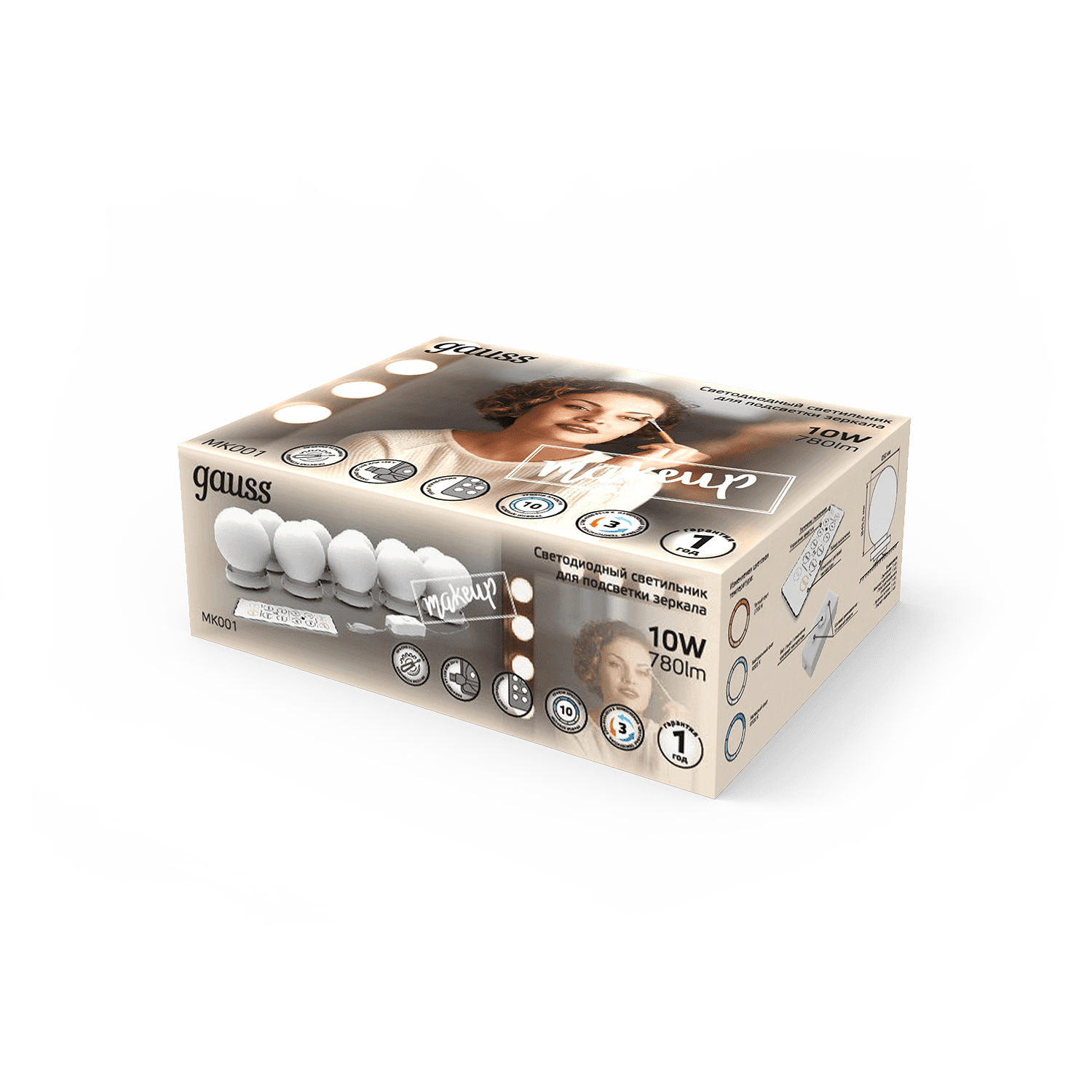 Gauss Светодиодный светильник MAKEUP MK001 10W 780lm 220-240V для зеркала LED 1/8/48 — миниатюра 4