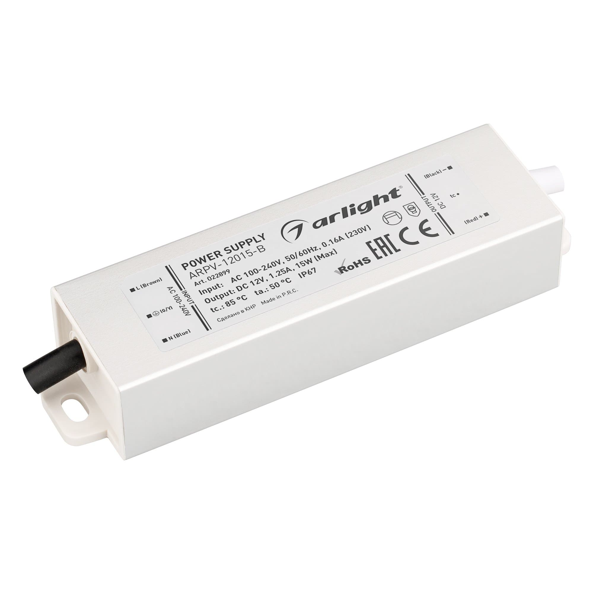 Arlight Блок питания ARPV-12015-B (12V, 1.3A, 15W) (IP67 Металл, 3 года) 022899 — миниатюра 1