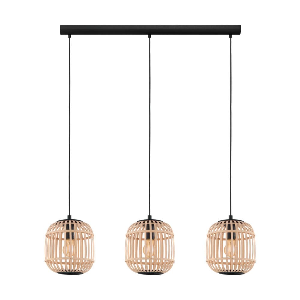 Eglo 43217 Подвес BORDESLEY, 3x28W (E27), L910, H400, сталь, черный/дерево, натуральный