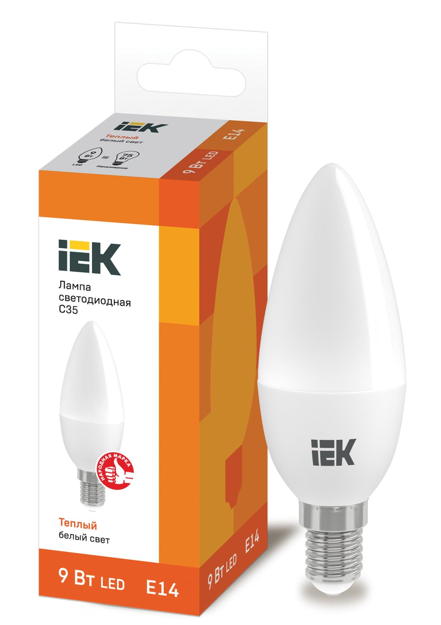 IEK Лампа светодиодная ECO C35 свеча 9Вт 230В 3000К E14 — миниатюра 1