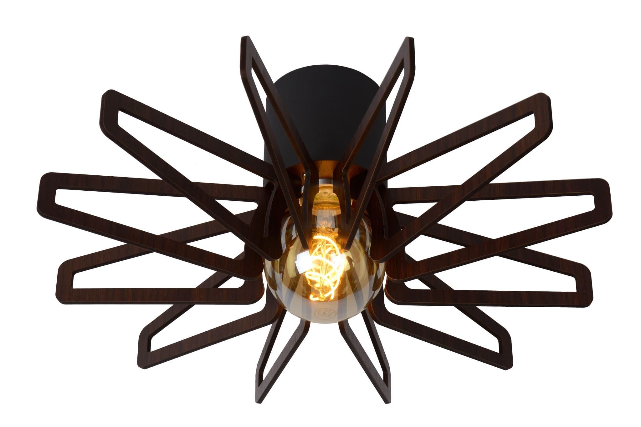 Lucide ZIDANE Светильник потолочный 77184/45/30 E27/15W Black/Dark wood — миниатюра 2