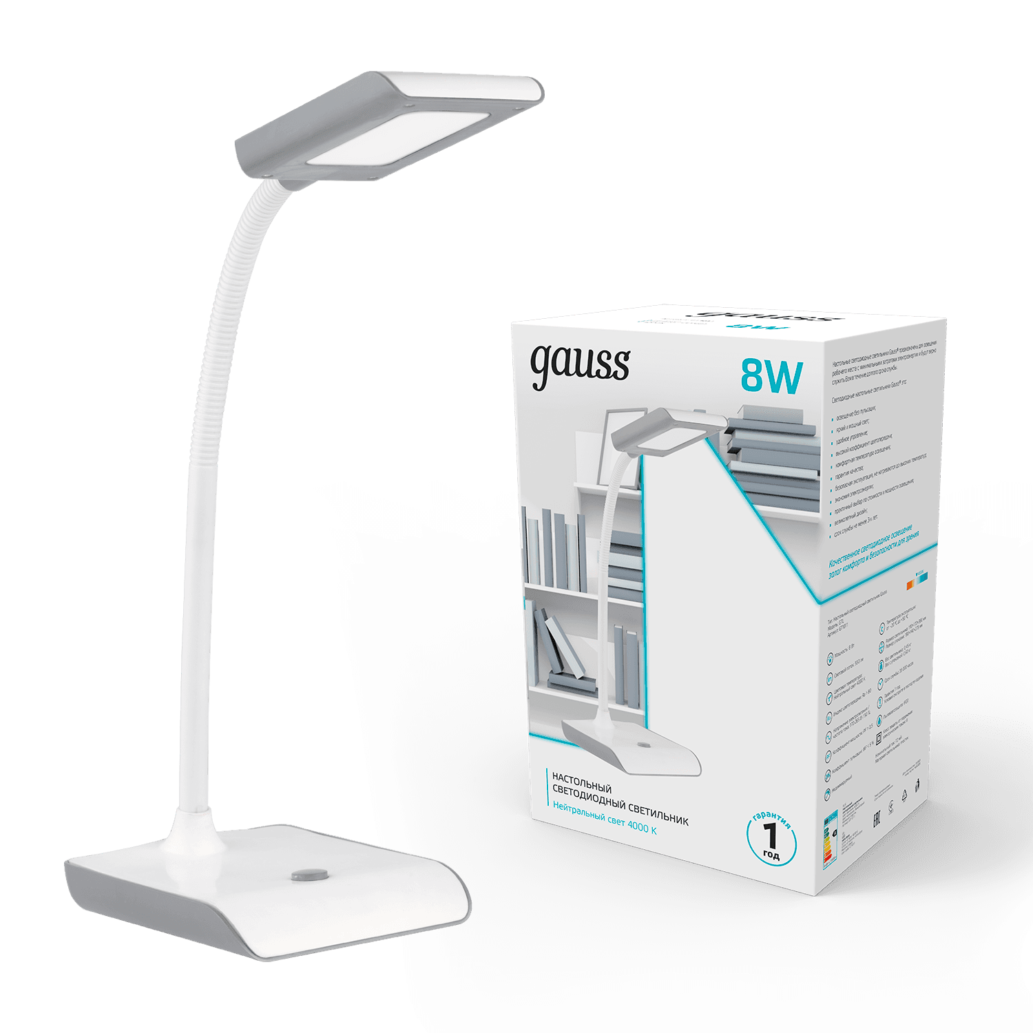 Gauss Светильник настольный модель GTL101 8W 550lm 4000K 220-240V белый с серым LED 1/20 GT1011 — миниатюра 5