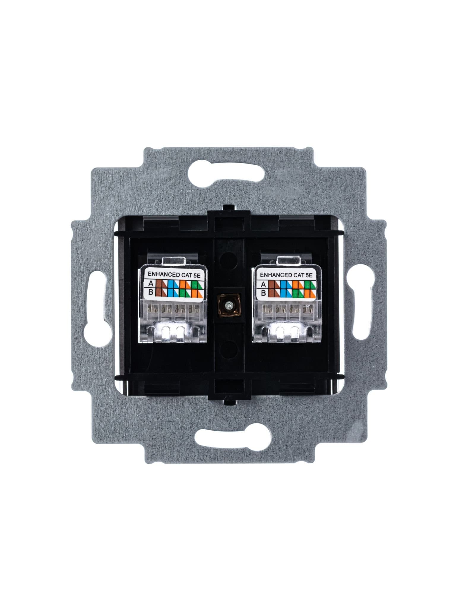 ABB EPJ Levit сталь / дымчатый чёрный Розетка компьютерная, 2хRJ45 кат,5e, сталь 2CHH295118A6069 — миниатюра 4