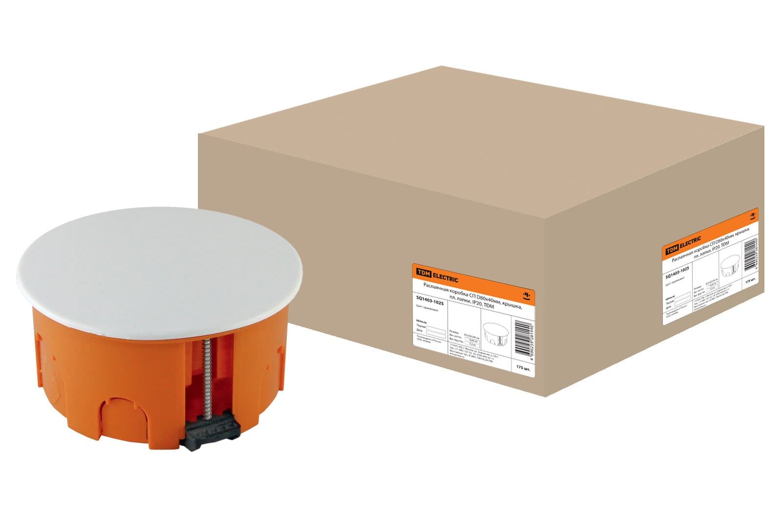 TDM Распаячная коробка СП D80х40мм, крышка, пл. лапки, IP20, SQ1403-1025