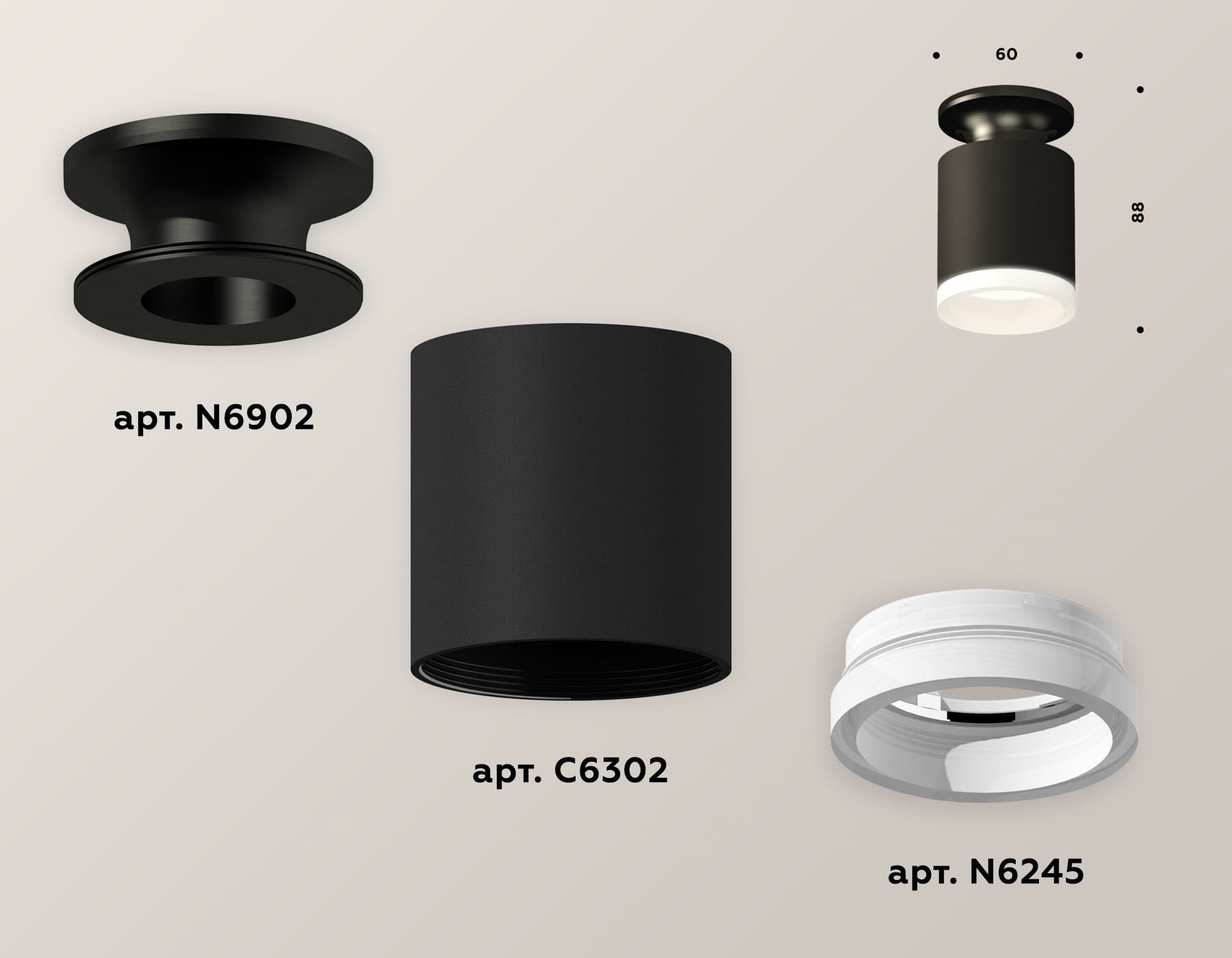 Ambrella Комплект накладного светильника XS6302110 SBK/PBK/FR черный песок/черный полированный/белый матовый MR16 GU5.3 (N6902, C6302, N6245) — миниатюра 2