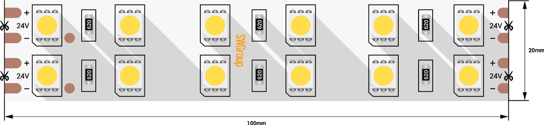 SWG Лента светодиодная стандарт 5050, 120 LED/м, 28,8 Вт/м, 24В , IP20, Цвет: Холодный белый SWG5120-24-28.8-W