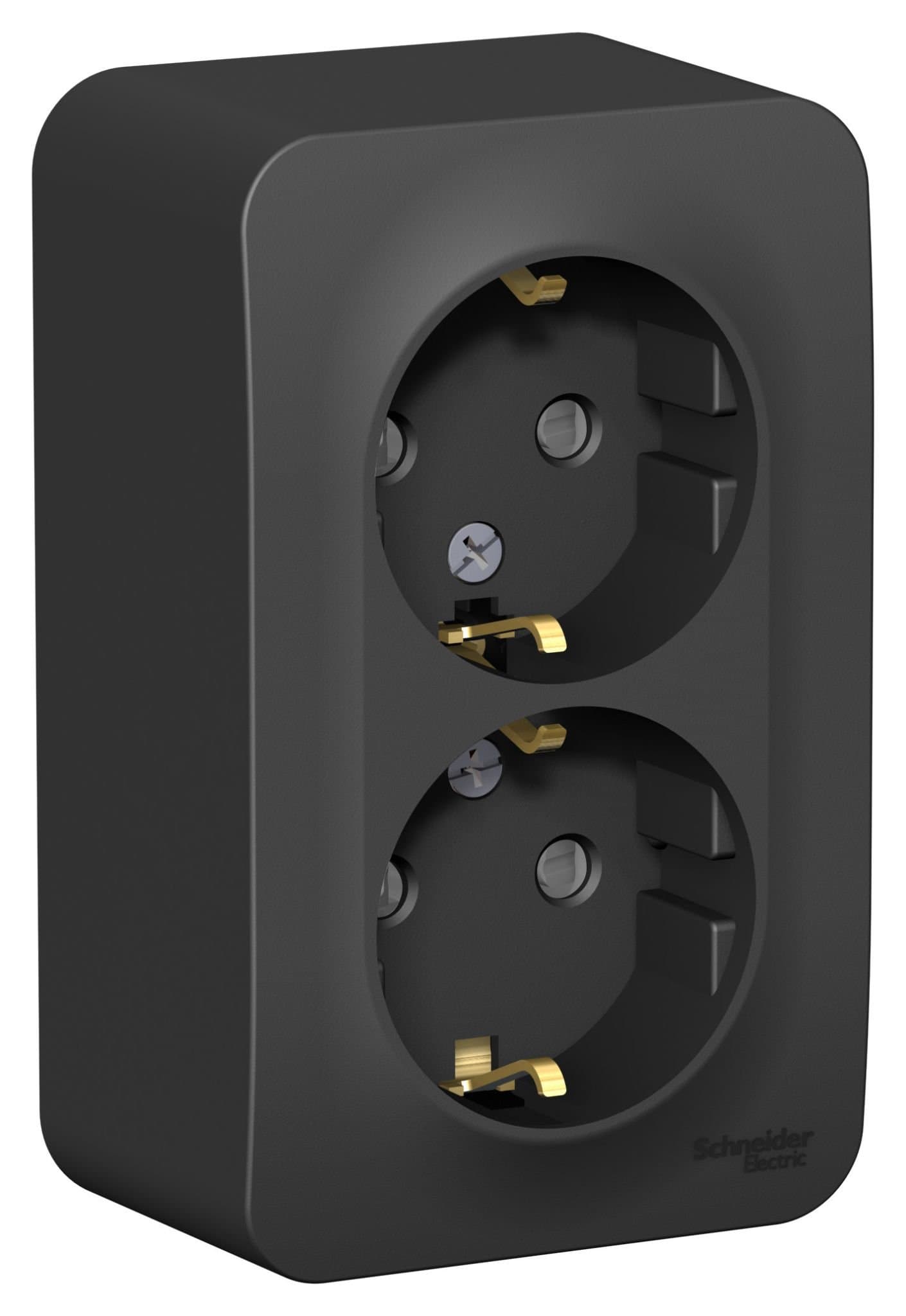 Systeme Electric Blanca наруж Антрацит Розетка 2-ая с/з со шторками., 16А, 250В — миниатюра 2