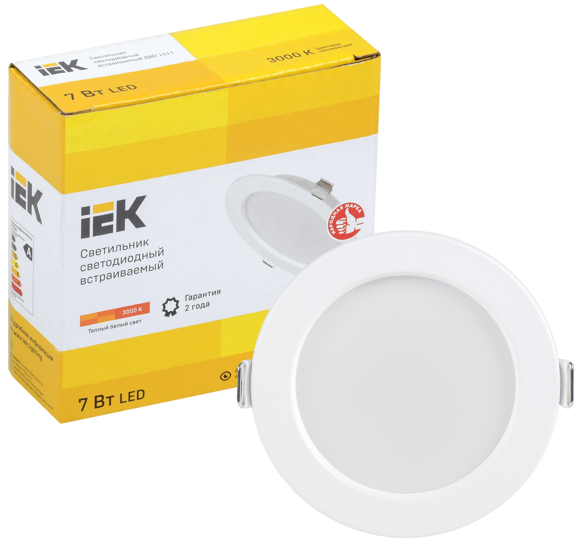 IEK Светильник LED ДВО 1611 белый круг 7Вт 3000К IP20