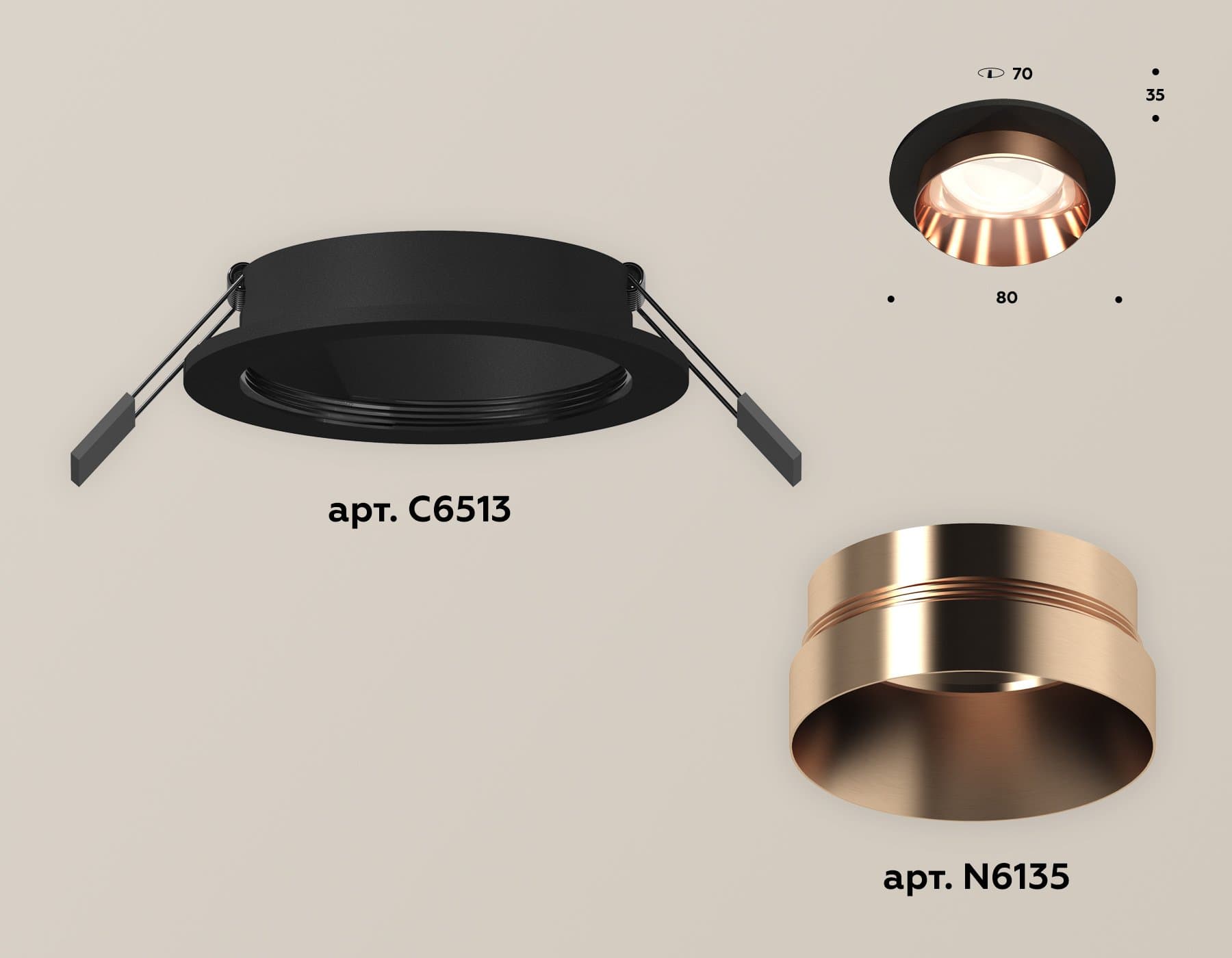 Ambrella Комплект встраиваемого светильника XC6513025 SBK/PPG черный песок/золото розовое полированное MR16 GU5.3 (C6513, N6135) — миниатюра 2
