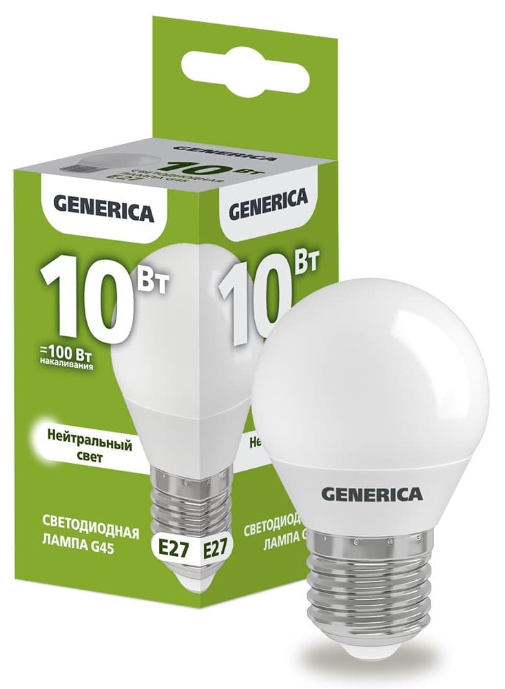 IEK GENERICA Лампа LED G45 шар 10Вт 230В 4000К E27 LL-G45-10-230-40-E27-G