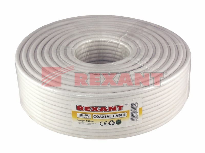 Кабель RG-6U+CU, (64%), 75 Ом, 100м., белый Rexant 01-2221 — миниатюра 2